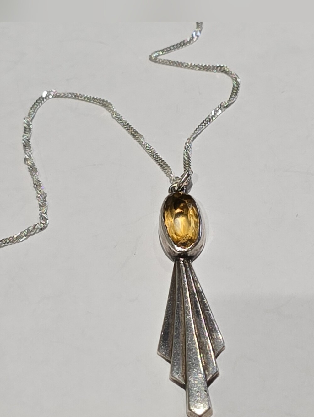 Vintage Sterling Silver Citrine Drop Pendant Necklace